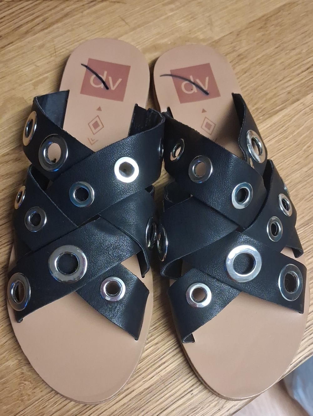 DV by Dolce Vita Black Slide Sandals with Silver Grommets